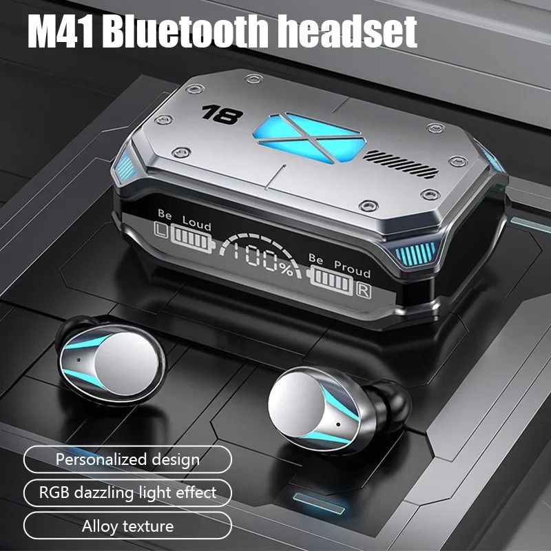 M41 Bluetooth Earphone Wireless Headphone Smart Touch Digital Display Stereo Earbuds With Colour Light Magnetic Suction Headset