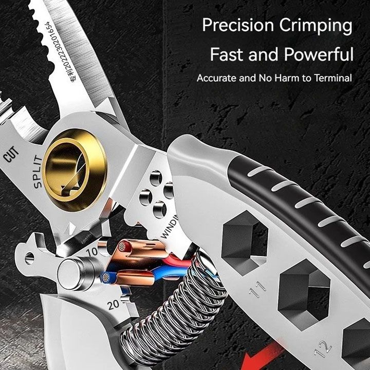 9 in 1 multifunctional electrician pliers 7-inch wire strippers Cable Stripping Crimping Striping External hex wrench Hand tools