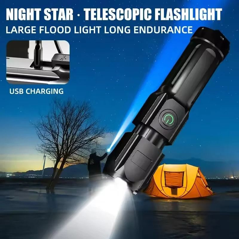 Powerful LED Flashlight Rechargeable USB Built-in Lithium Battery Waterproof Zoom Fishing Hunting Camping Tactical Flashlight