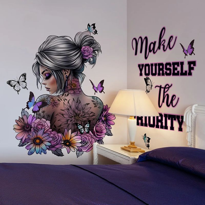 Character Wall Decals Flower Butterfly Stickers Self Adhesive Home Decor for Bedroom Living Room
