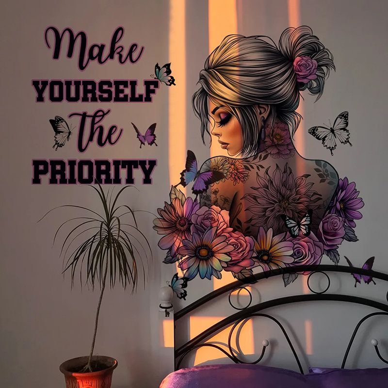 Character Wall Decals Flower Butterfly Stickers Self Adhesive Home Decor for Bedroom Living Room