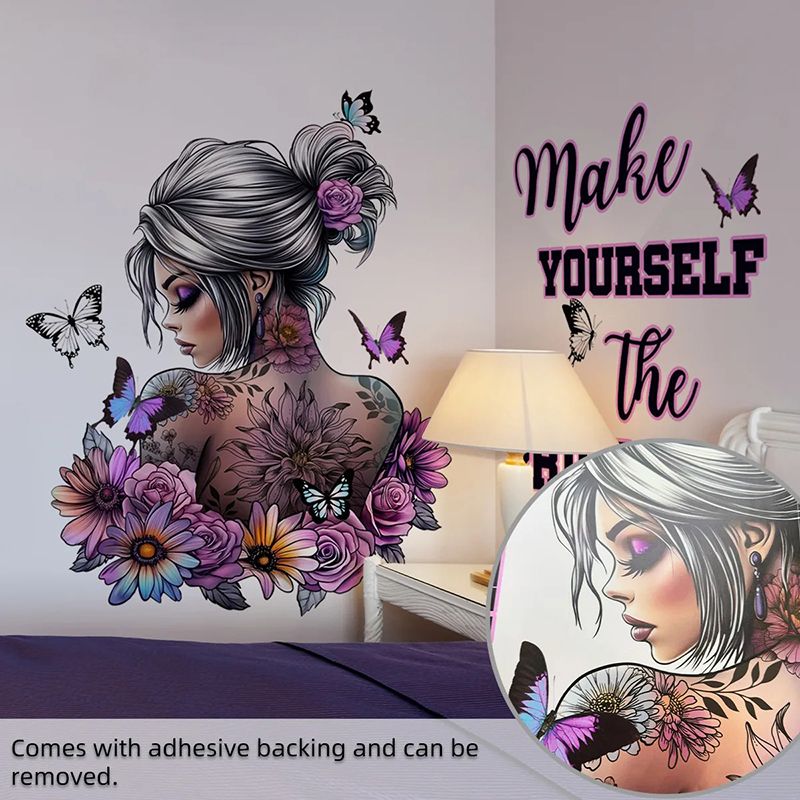 Character Wall Decals Flower Butterfly Stickers Self Adhesive Home Decor for Bedroom Living Room
