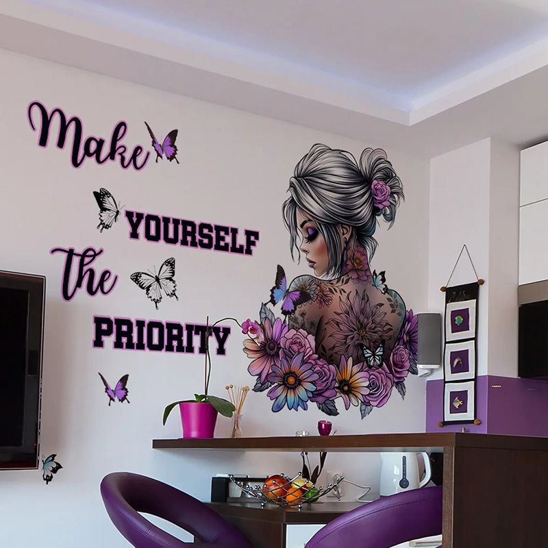 Character Wall Decals Flower Butterfly Stickers Self Adhesive Home Decor for Bedroom Living Room