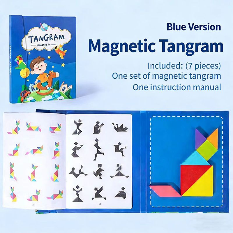 Wooden Jigsaw Magnetic Tangram Puzzle Book Educational Toys For Children Baby Kid Portable Montessori Learning Intelligence