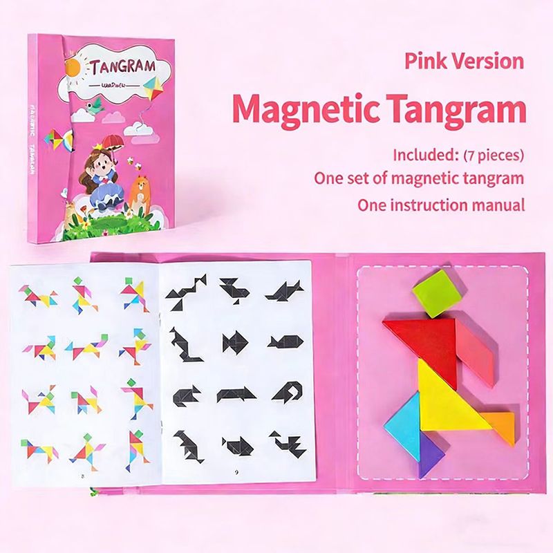 Wooden Jigsaw Magnetic Tangram Puzzle Book Educational Toys For Children Baby Kid Portable Montessori Learning Intelligence