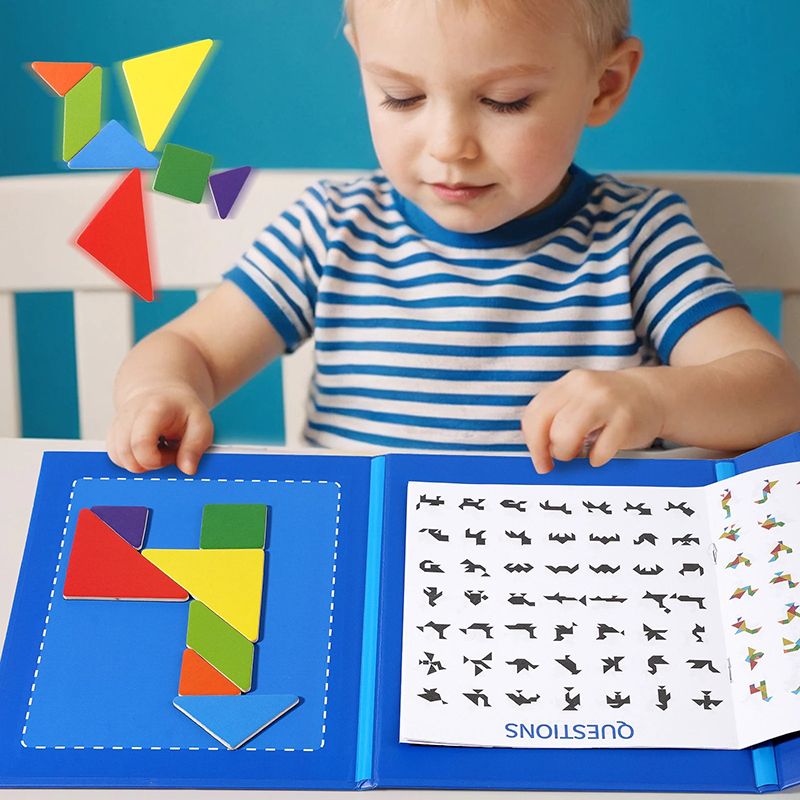 Wooden Jigsaw Magnetic Tangram Puzzle Book Educational Toys For Children Baby Kid Portable Montessori Learning Intelligence