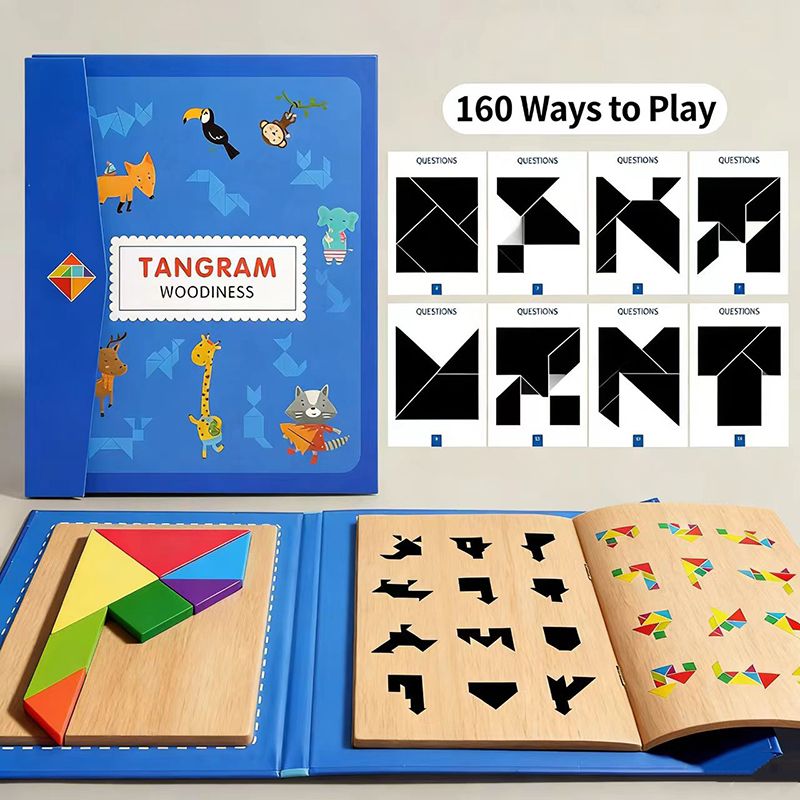 Wooden Jigsaw Magnetic Tangram Puzzle Book Educational Toys For Children Baby Kid Portable Montessori Learning Intelligence