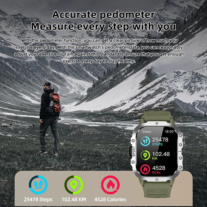 2026 New Smartwatches Military Outdoor Smart Watch Men's GPS Flashlight Voice Bluetooth Call 2.01"HD Touch Screen 3ATM Waterproof Sports Smartwatch GPS Tracking Smartwatch
