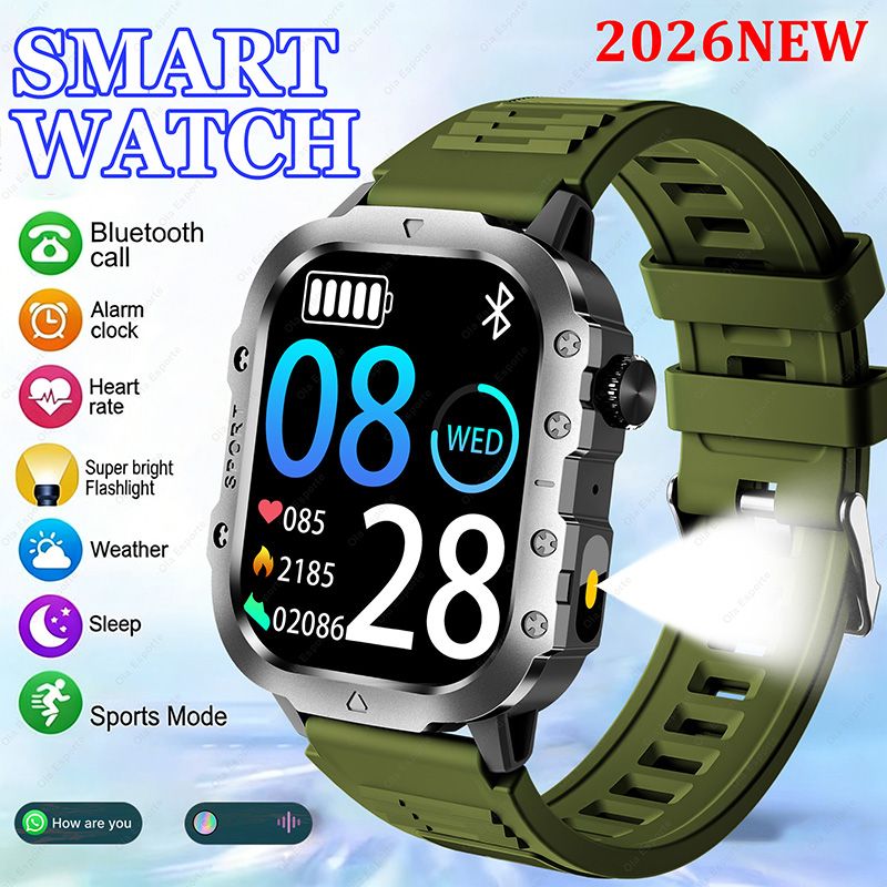 2026 New Smartwatches Military Outdoor Smart Watch Men's GPS Flashlight Voice Bluetooth Call 2.01"HD Touch Screen 3ATM Waterproof Sports Smartwatch GPS Tracking Smartwatch