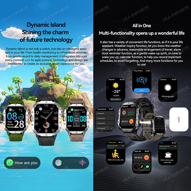2026 New Smartwatches Military Outdoor Smart Watch Men's GPS Flashlight Voice Bluetooth Call 2.01"HD Touch Screen 3ATM Waterproof Sports Smartwatch GPS Tracking Smartwatch