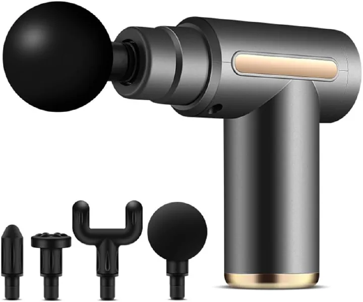 Muscle Massage Gun, Fascia Gun Mini Portable Electric Deep Tissue Percussion Massager for Pain Relief, 6 Speed Quiet Body  Muscle Massage Gun Handheld Muscle Massager for Athletes with 4 Massage Head