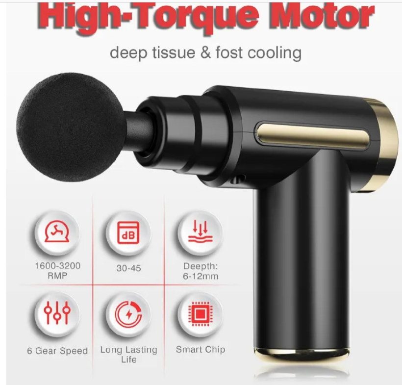 Muscle Massage Gun, Fascia Gun Mini Portable Electric Deep Tissue Percussion Massager for Pain Relief, 6 Speed Quiet Body  Muscle Massage Gun Handheld Muscle Massager for Athletes with 4 Massage Head