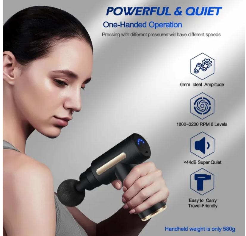 Muscle Massage Gun, Fascia Gun Mini Portable Electric Deep Tissue Percussion Massager for Pain Relief, 6 Speed Quiet Body  Muscle Massage Gun Handheld Muscle Massager for Athletes with 4 Massage Head