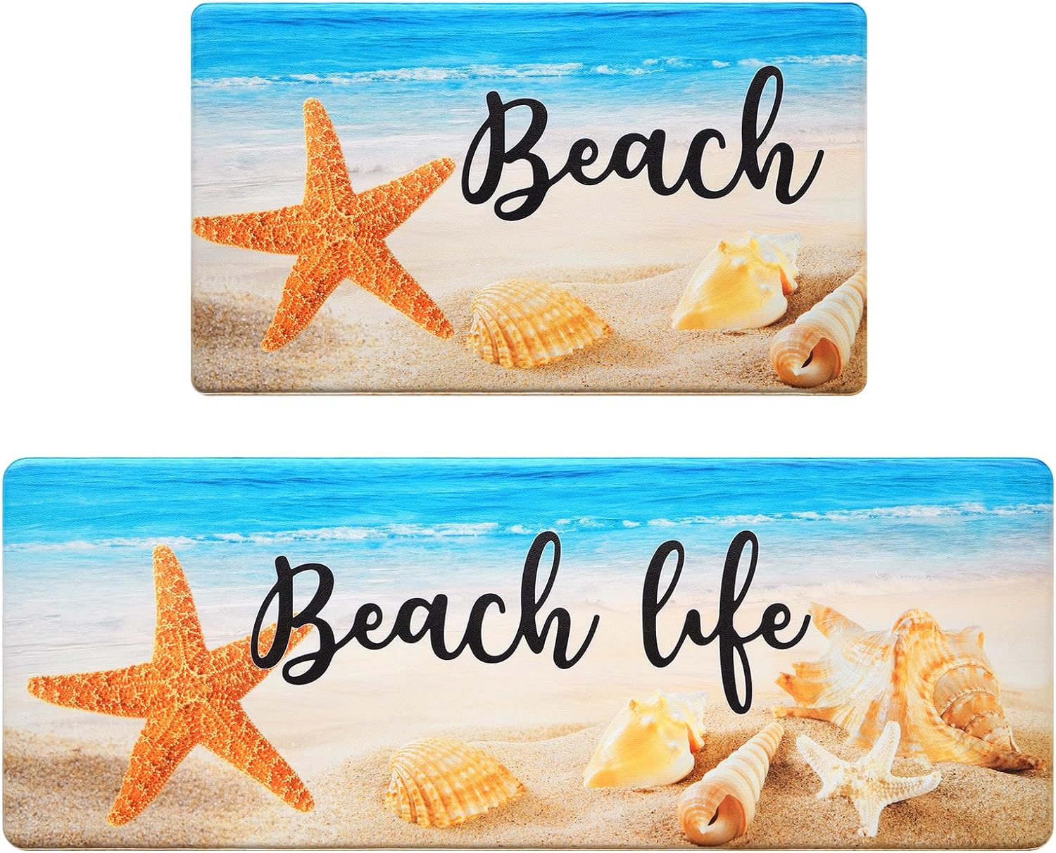 ﻿
2 PCS Kitchen Mat Cushioned  Non Slip Kitchen Mats and Rugs Waterproof Ocean Starfish Kitchen Mats Cushioned Anti Fatigue,  Kitchen Floor Mat Rug Non Slip  Kitchen, House