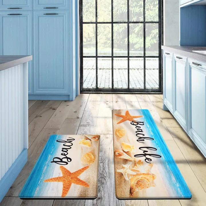 ﻿
2 PCS Kitchen Mat Cushioned  Non Slip Kitchen Mats and Rugs Waterproof Ocean Starfish Kitchen Mats Cushioned Anti Fatigue,  Kitchen Floor Mat Rug Non Slip  Kitchen, House