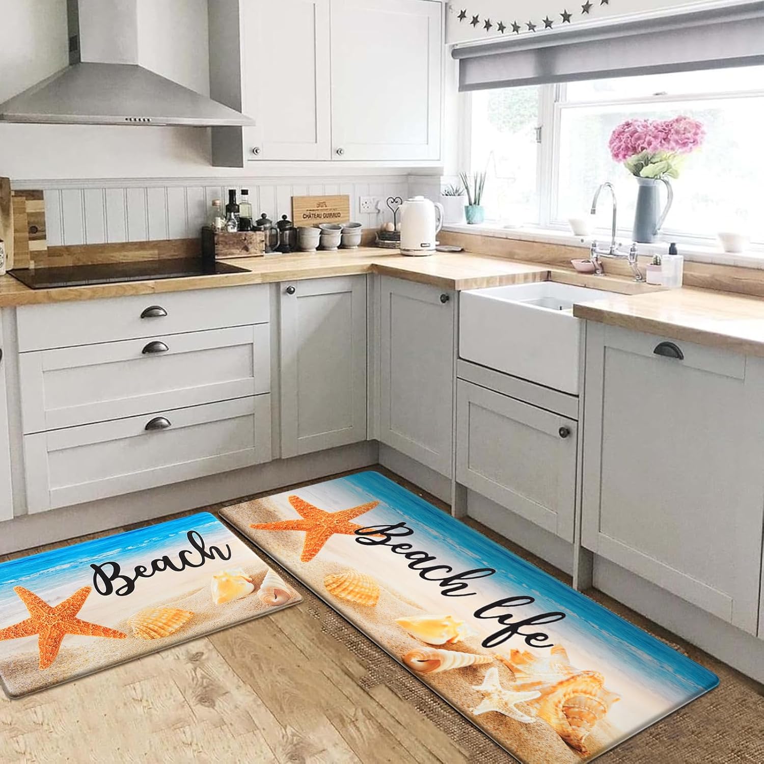 ﻿
2 PCS Kitchen Mat Cushioned  Non Slip Kitchen Mats and Rugs Waterproof Ocean Starfish Kitchen Mats Cushioned Anti Fatigue,  Kitchen Floor Mat Rug Non Slip  Kitchen, House