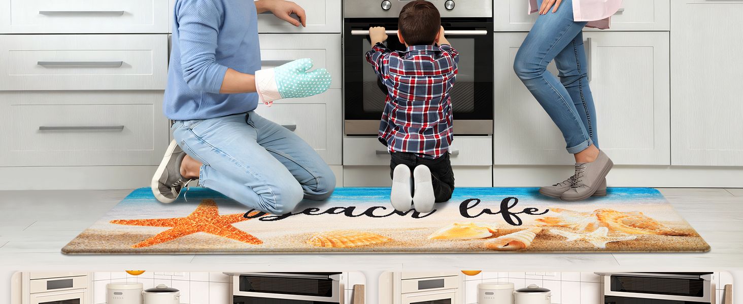 ﻿
2 PCS Kitchen Mat Cushioned  Non Slip Kitchen Mats and Rugs Waterproof Ocean Starfish Kitchen Mats Cushioned Anti Fatigue,  Kitchen Floor Mat Rug Non Slip  Kitchen, House