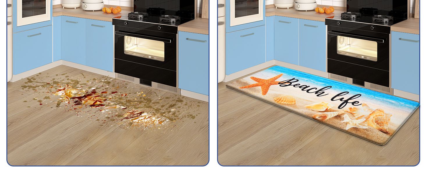 ﻿
2 PCS Kitchen Mat Cushioned  Non Slip Kitchen Mats and Rugs Waterproof Ocean Starfish Kitchen Mats Cushioned Anti Fatigue,  Kitchen Floor Mat Rug Non Slip  Kitchen, House