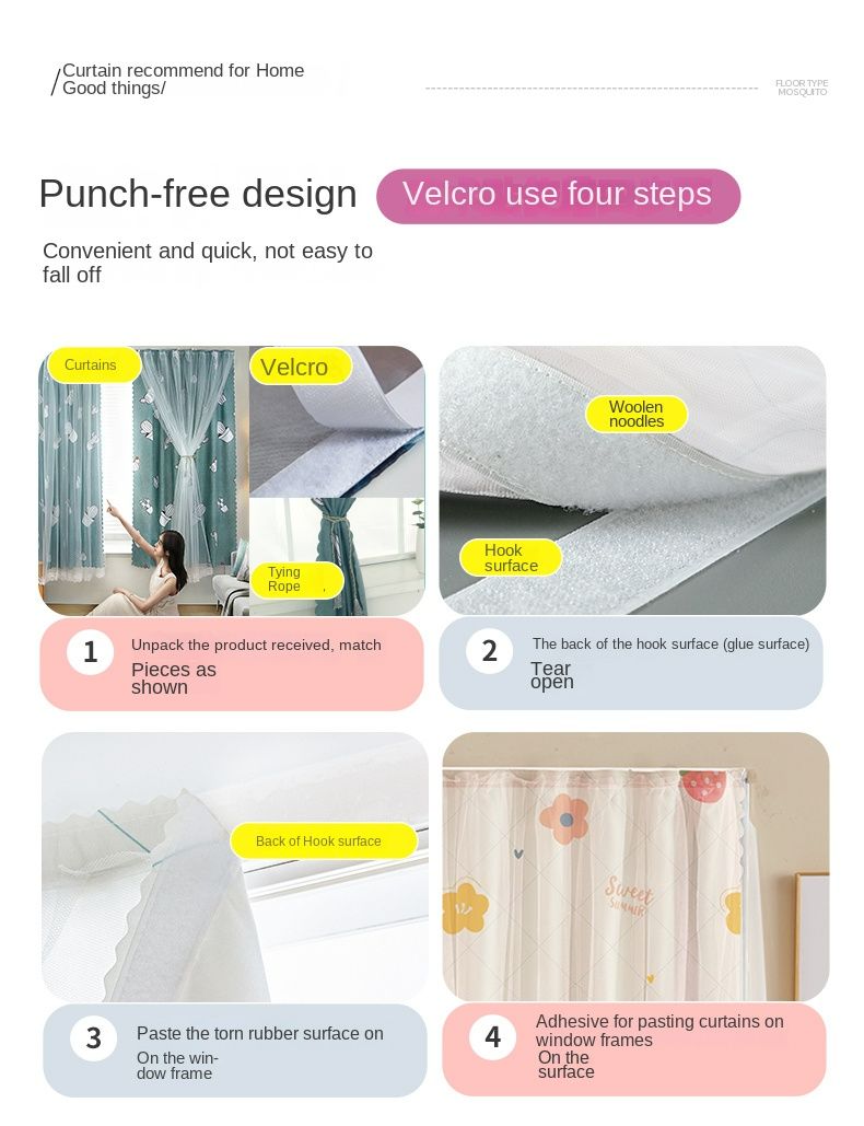 1pcs Punch-free Velcro Blackout Curtain For Living Room Bedroom Window Curtains Protective self adhesive