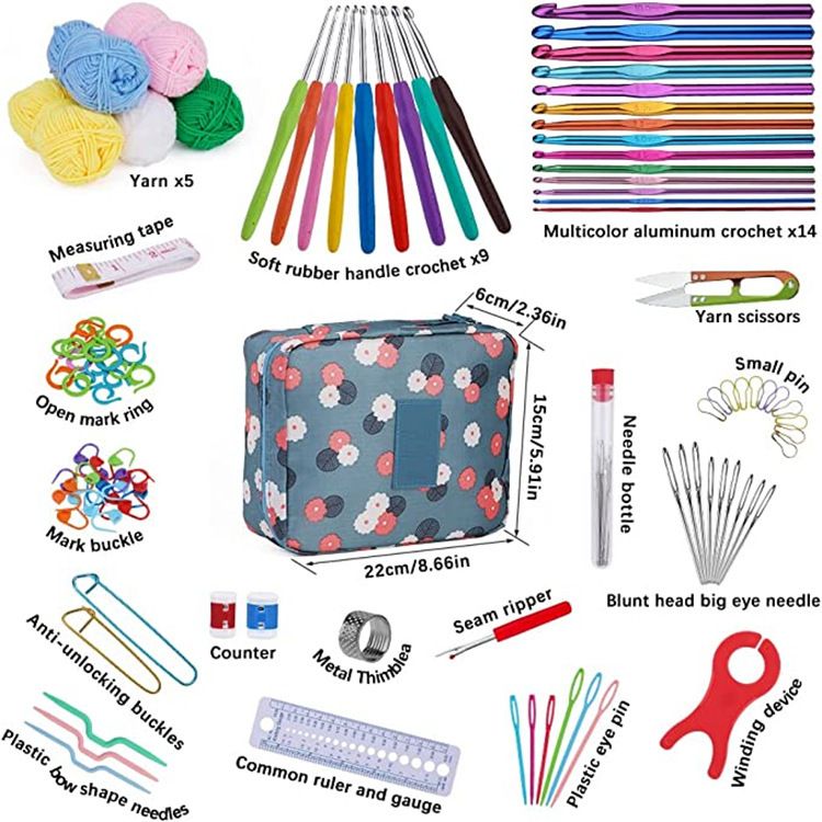 107pcs Wool Crochet Hooks Set Handmade Crafts Knitting Crochet Hooks Needle Yarn Wools Storage Bag DIY Sewing Accessories