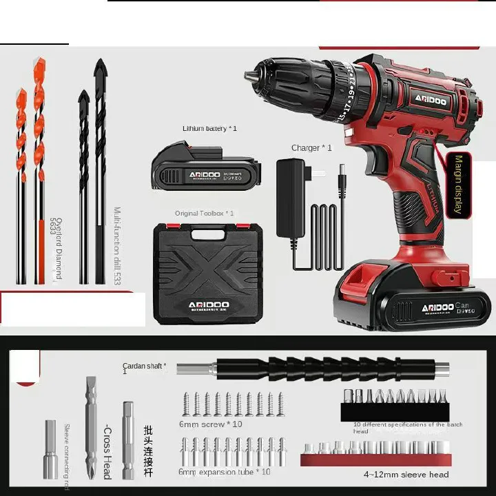 Electric Cordless Drill, 21V Impact Drill Driver Set 48pcs Accessories for Drilling Wood, Metal, Ceramics, Plastic EU plugEU plug