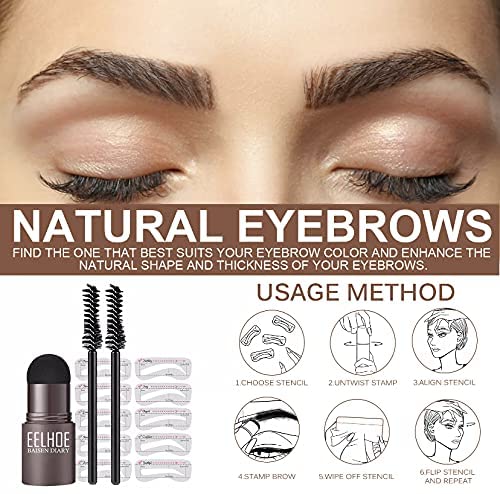 Eyebrow Stamp Stencil Kit - 10PCS One Step Eyebrow Shaping Kit, 2 Brushes, Professional Brow Powder Waterproof Long-Lasting Professional Makeup