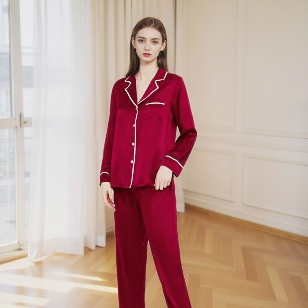 Women's Silk Satin Pajamas Set Long Sleeve Sleepwear Soft Pjs Set Two Piece Button Down Loungewear Pj Set