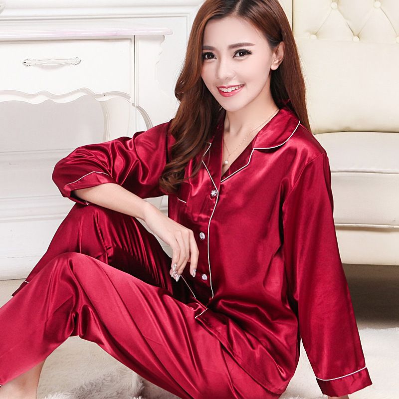 Women's Silk Satin Pajamas Set Long Sleeve Sleepwear Soft Pjs Set Two Piece Button Down Loungewear Pj Set