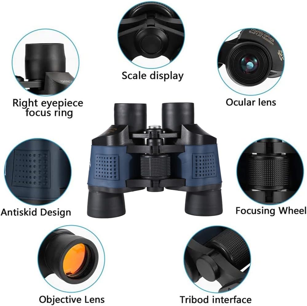 60X60 Binoculars for Adults with Low Light Night Vision, Professional Waterproof High Power Optical Telescope for Stargazing Bird Watching Concerts Football Sightseeing Hunting