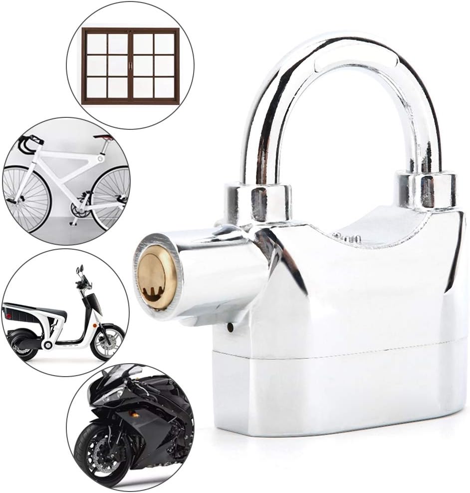 Alarm Lock, Universal Security Anti-Theft Padlock 110db Waterproof Siren Alarm Lock Aluminum Alloy Keyed Padlock for Motorcycle Door Window