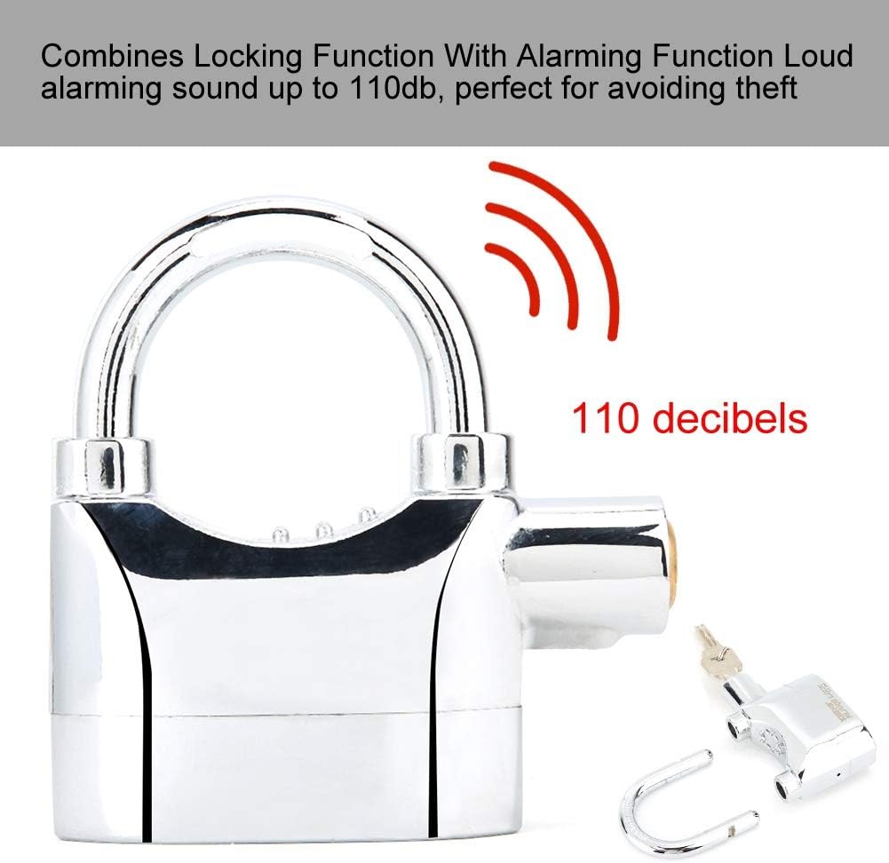 Alarm Lock, Universal Security Anti-Theft Padlock 110db Waterproof Siren Alarm Lock Aluminum Alloy Keyed Padlock for Motorcycle Door Window