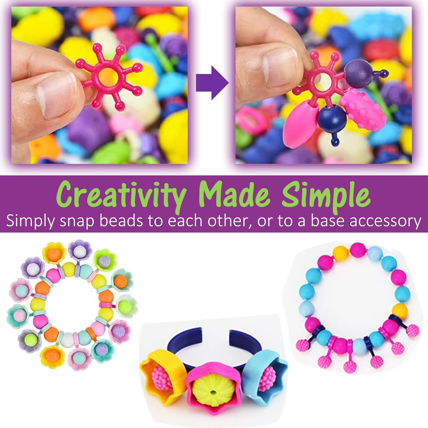 Beads Jewelry Making Kit for Girls,108 Piece Set for Girls Ages 3 and Up,Colorful Snap Beads,Bracelet,Necklaces