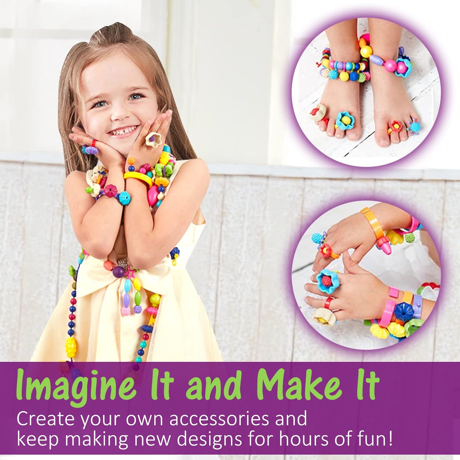 Beads Jewelry Making Kit for Girls,108 Piece Set for Girls Ages 3 and Up,Colorful Snap Beads,Bracelet,Necklaces