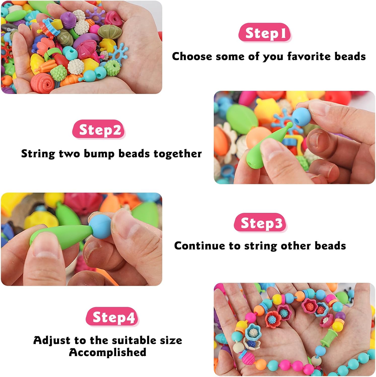 Beads Jewelry Making Kit for Girls,108 Piece Set for Girls Ages 3 and Up,Colorful Snap Beads,Bracelet,Necklaces