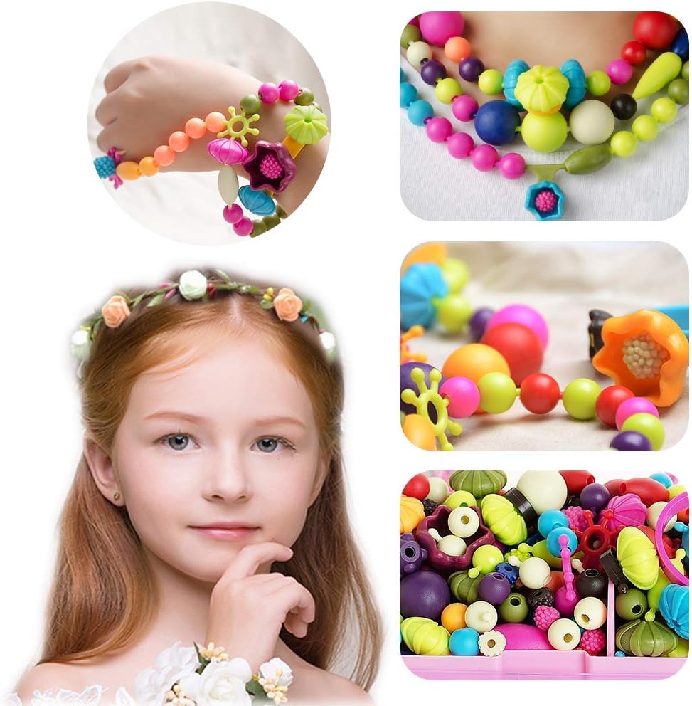 Beads Jewelry Making Kit for Girls,108 Piece Set for Girls Ages 3 and Up,Colorful Snap Beads,Bracelet,Necklaces
