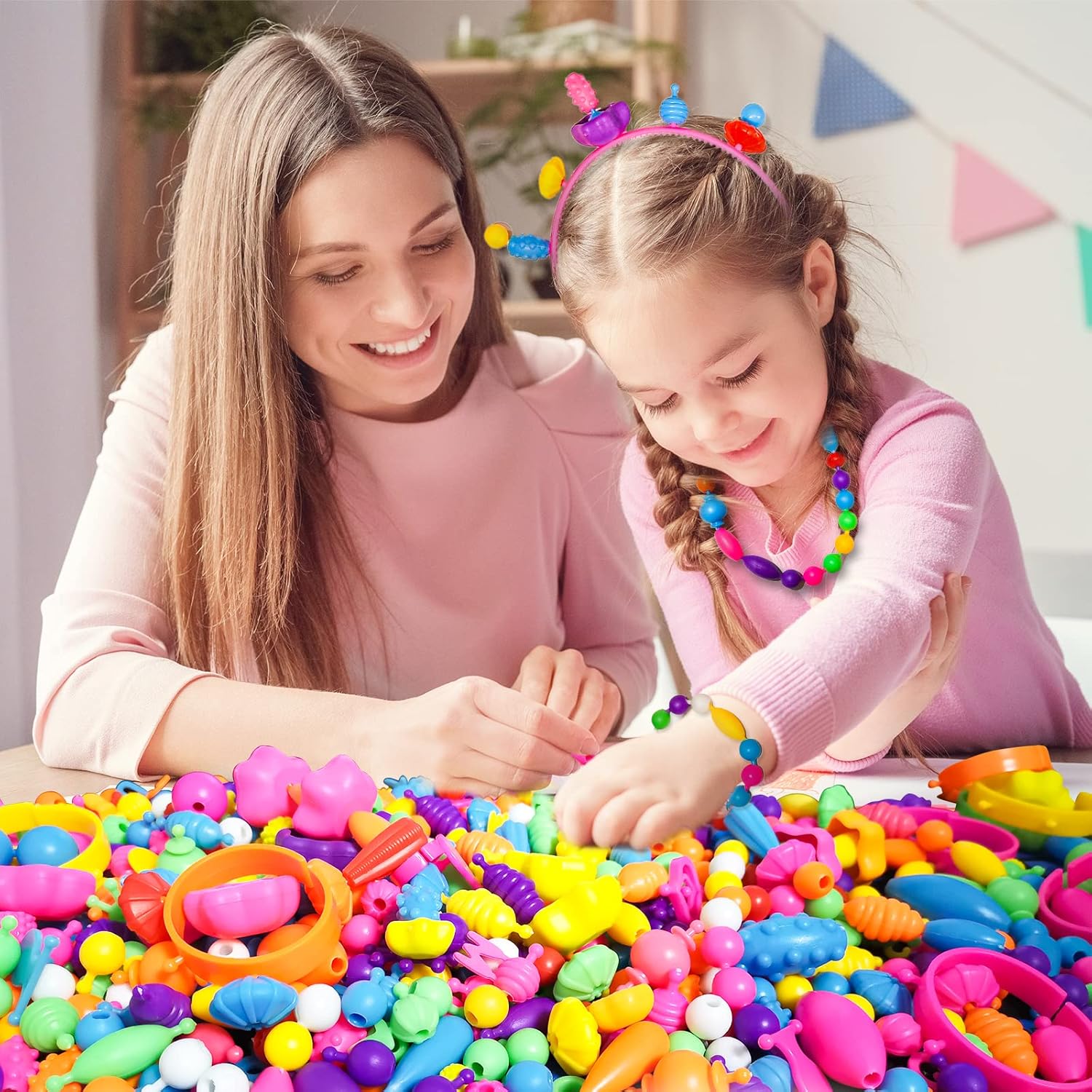 Beads Jewelry Making Kit for Girls,108 Piece Set for Girls Ages 3 and Up,Colorful Snap Beads,Bracelet,Necklaces
