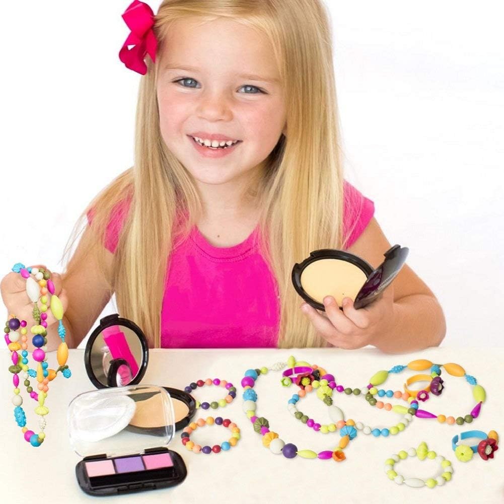 Beads Jewelry Making Kit for Girls,108 Piece Set for Girls Ages 3 and Up,Colorful Snap Beads,Bracelet,Necklaces