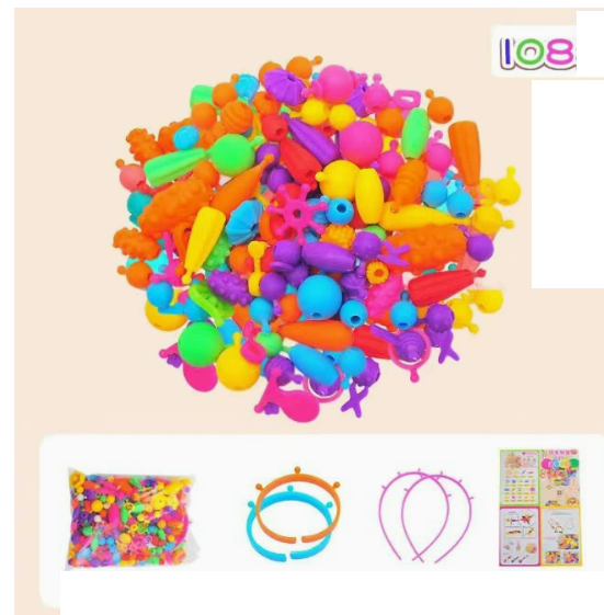 Beads Jewelry Making Kit for Girls,108 Piece Set for Girls Ages 3 and Up,Colorful Snap Beads,Bracelet,Necklaces
