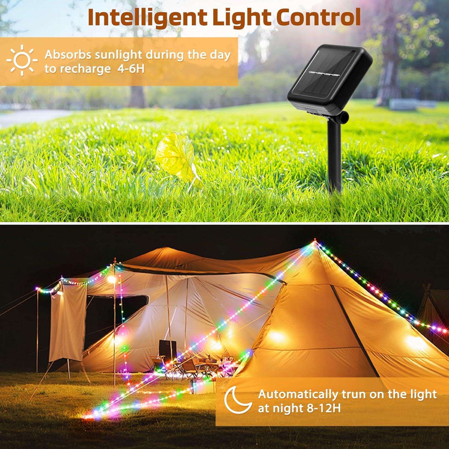 Solar LED Strip Lights,10M 100LED Solar-Powered String Lights,Outdoor IP65 Waterproof 8 Modes