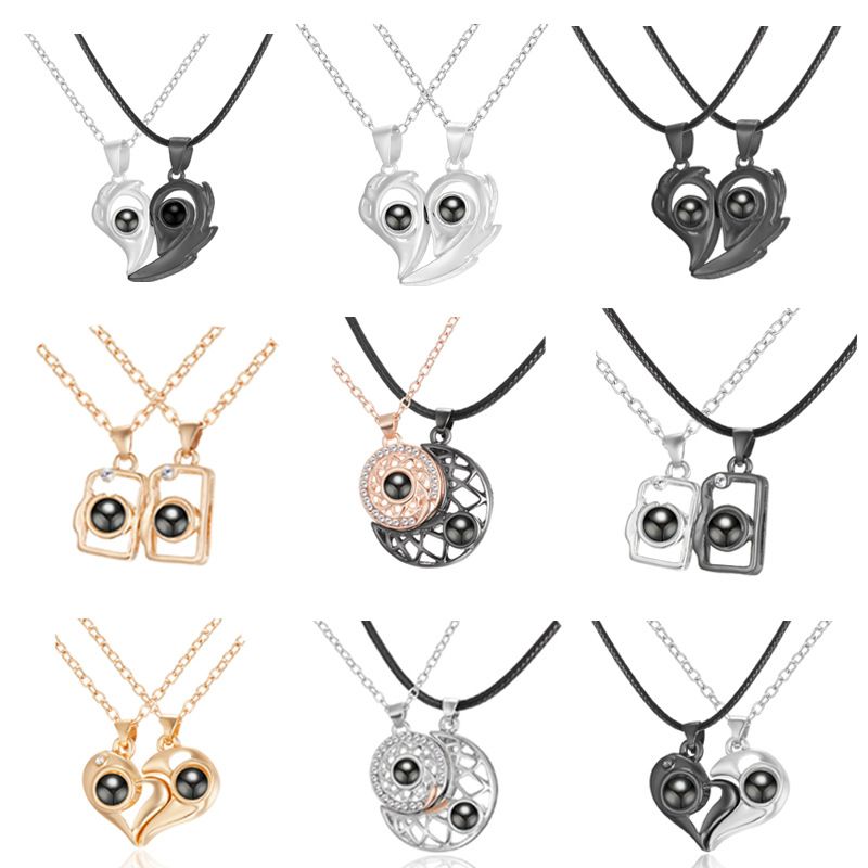 Mens Womens Couple Necklace Pendant Love Heart CZ Puzzle Matching Pendant Necklace Lovers Couples Jewelry Valentine's Gift，Fashion Couple Necklace Jewelry Unisex Lovers Couples Necklaces & Pendants