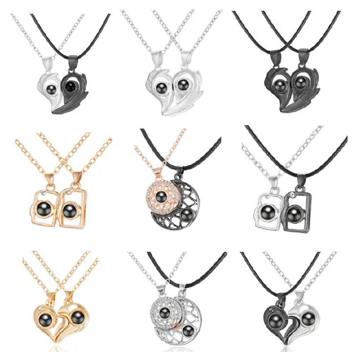 Mens Womens Couple Necklace Pendant Love Heart CZ Puzzle Matching Pendant Necklace Lovers Couples Jewelry Valentine's Gift，Fashion Couple Necklace Jewelry Unisex Lovers Couples Necklaces & Pendants