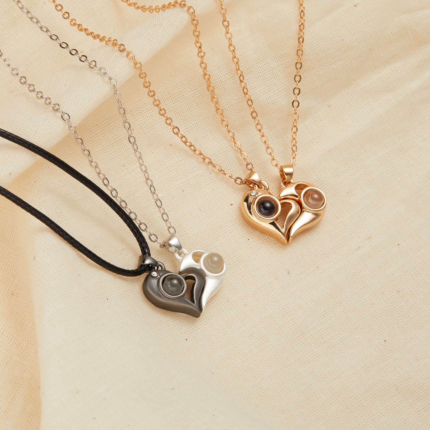 Mens Womens Couple Necklace Pendant Love Heart CZ Puzzle Matching Pendant Necklace Lovers Couples Jewelry Valentine's Gift，Fashion Couple Necklace Jewelry Unisex Lovers Couples Necklaces & Pendants
