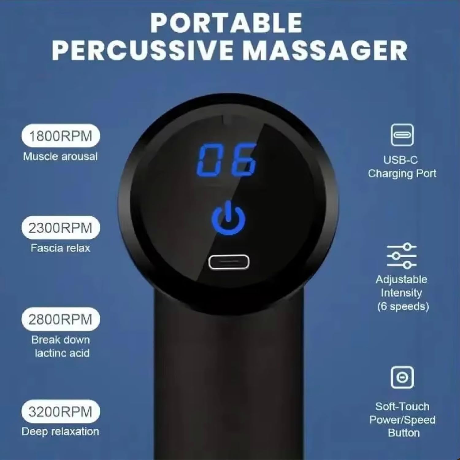 Mini Massage Gun, Powerful Fascial Gun Portable Deep Tissue Percussion Muscle Back Head Massager for Pain Relief with 4 Massage Heads High-Intensity Vibration Rechargeable Small Massage Gun