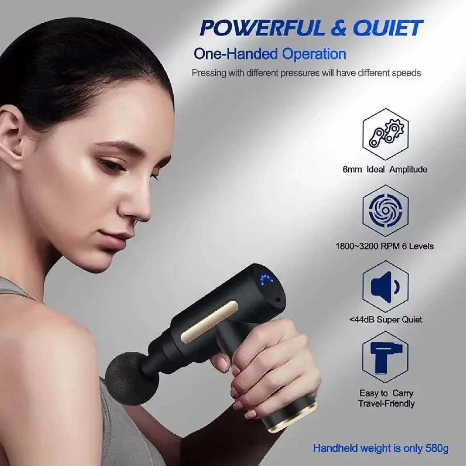 Mini Massage Gun, Powerful Fascial Gun Portable Deep Tissue Percussion Muscle Back Head Massager for Pain Relief with 4 Massage Heads High-Intensity Vibration Rechargeable Small Massage Gun