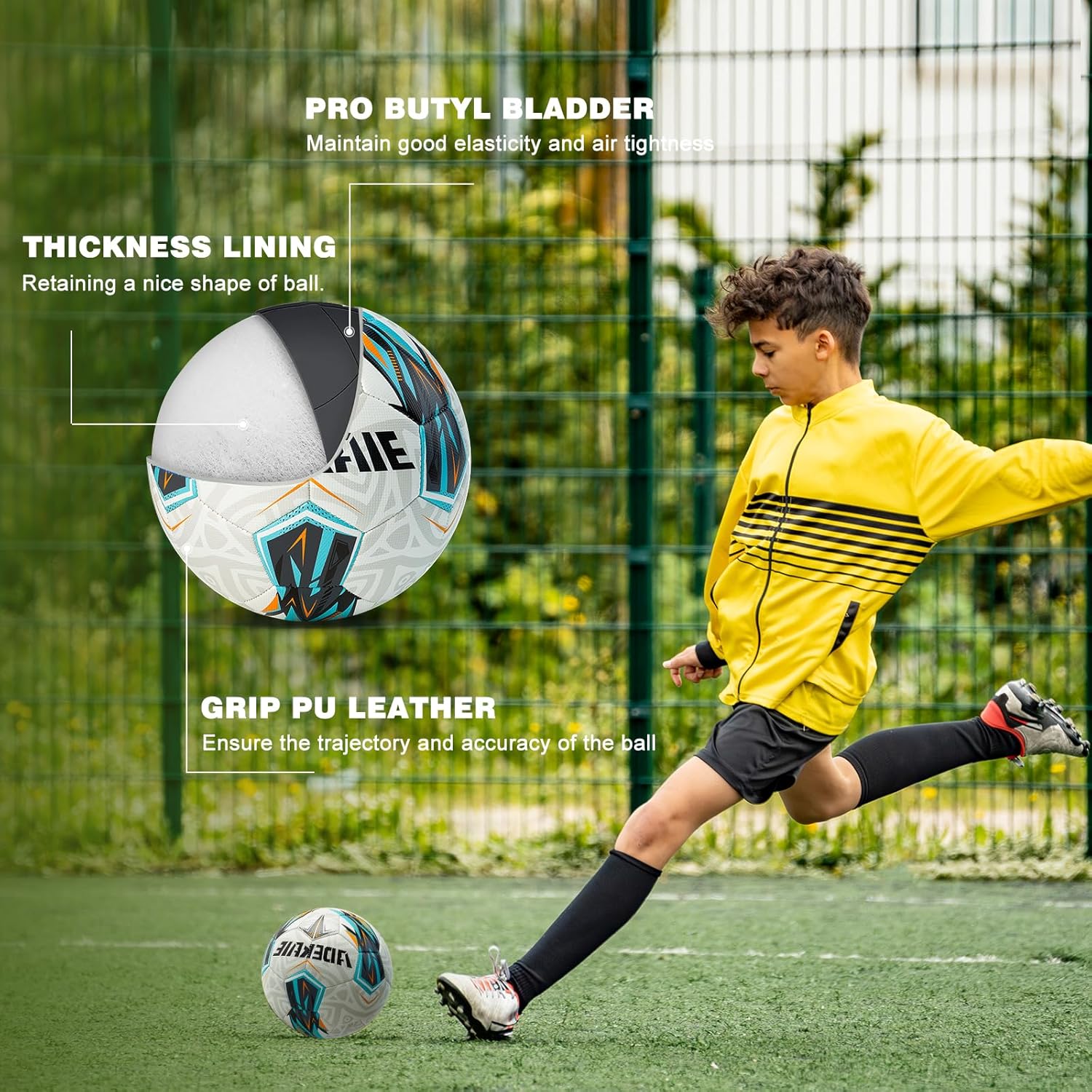 Football Soccer Ball Size 5 for All Age Indoor Outdoor Practicing, PU Official Size Soccer Ball, Soccer Gift for Boys Girls Youth Adults College Team, Ideal with Pump and Carry Net
