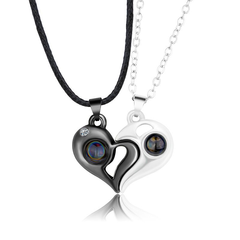 Mens Womens Couple Necklace Pendant Love Heart CZ Puzzle Matching Pendant Necklace Lovers Couples Jewelry Valentine's Gift，Fashion Couple Necklace Jewelry Unisex Lovers Couples Necklaces & Pendants