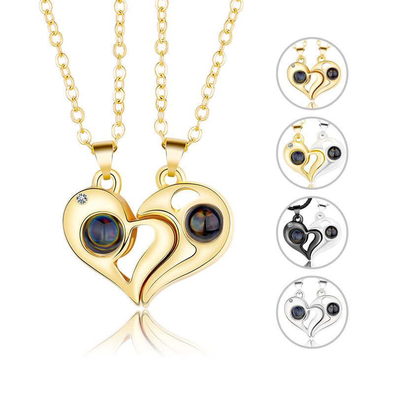 Mens Womens Couple Necklace Pendant Love Heart CZ Puzzle Matching Pendant Necklace Lovers Couples Jewelry Valentine's Gift，Fashion Couple Necklace Jewelry Unisex Lovers Couples Necklaces & Pendants