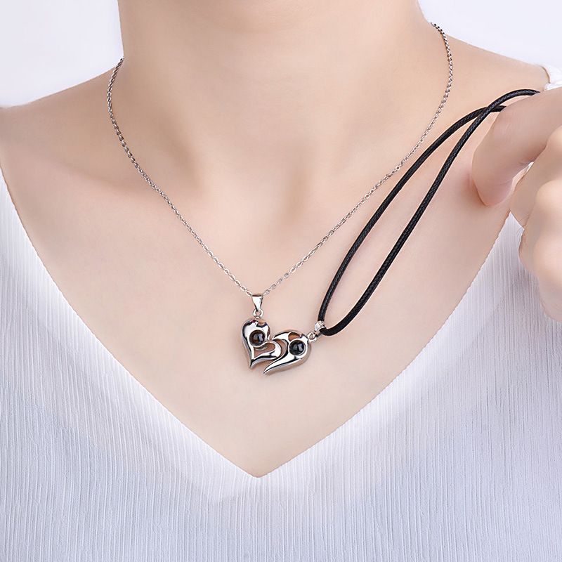 Mens Womens Couple Necklace Pendant Love Heart CZ Puzzle Matching Pendant Necklace Lovers Couples Jewelry Valentine's Gift，Fashion Couple Necklace Jewelry Unisex Lovers Couples Necklaces & Pendants