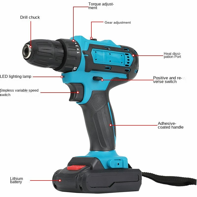 Cordless Drill with Battery and Charger, 21V Drills with 2 Batteries, Drilling for Specialized Field and Homework, Electric Drill with LED Light, Variable Speed Mode