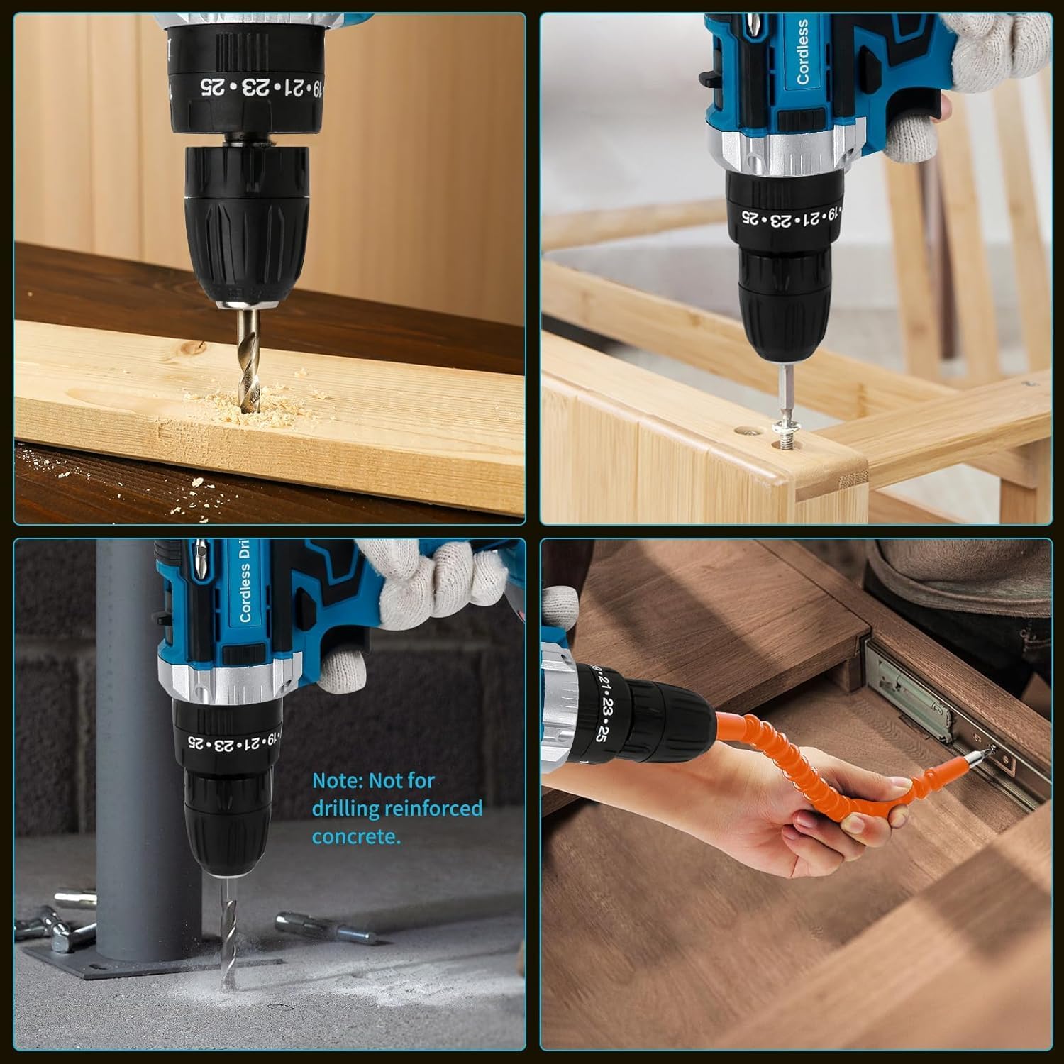 Cordless Drill with Battery and Charger, 21V Drills with 2 Batteries, Drilling for Specialized Field and Homework, Electric Drill with LED Light, Variable Speed Mode